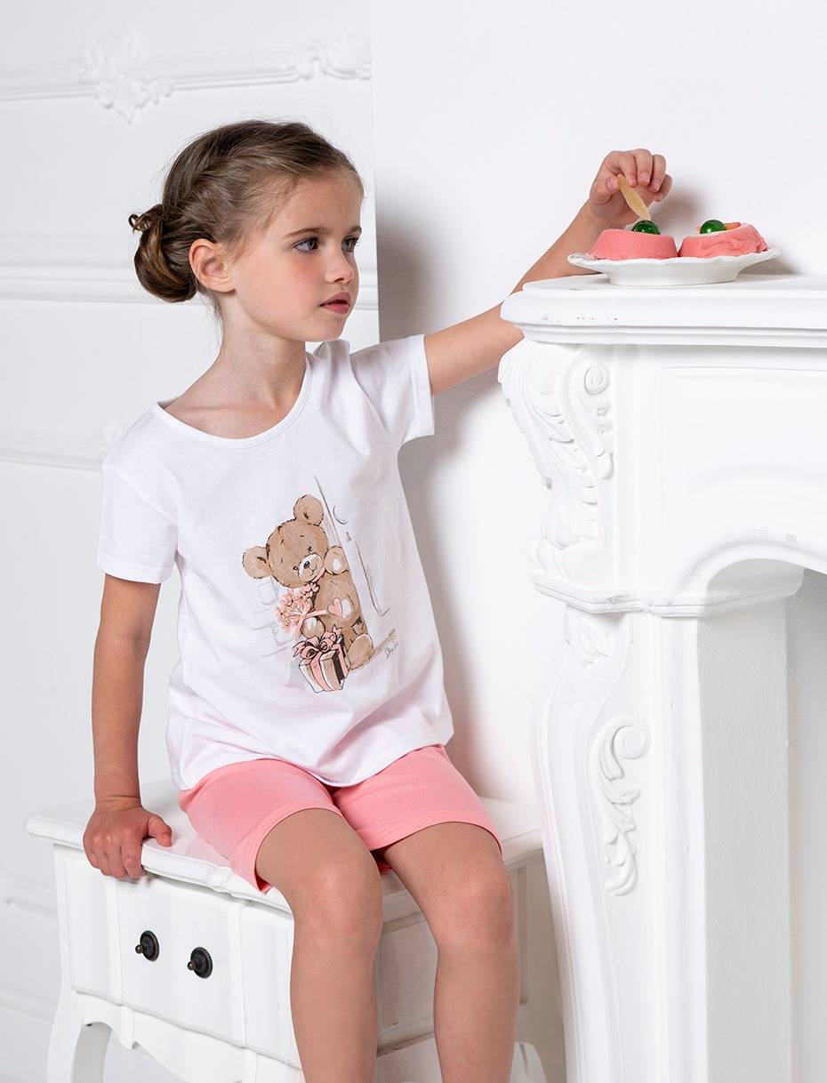 Story Loris white and pink cotton pyjamas with bear print 