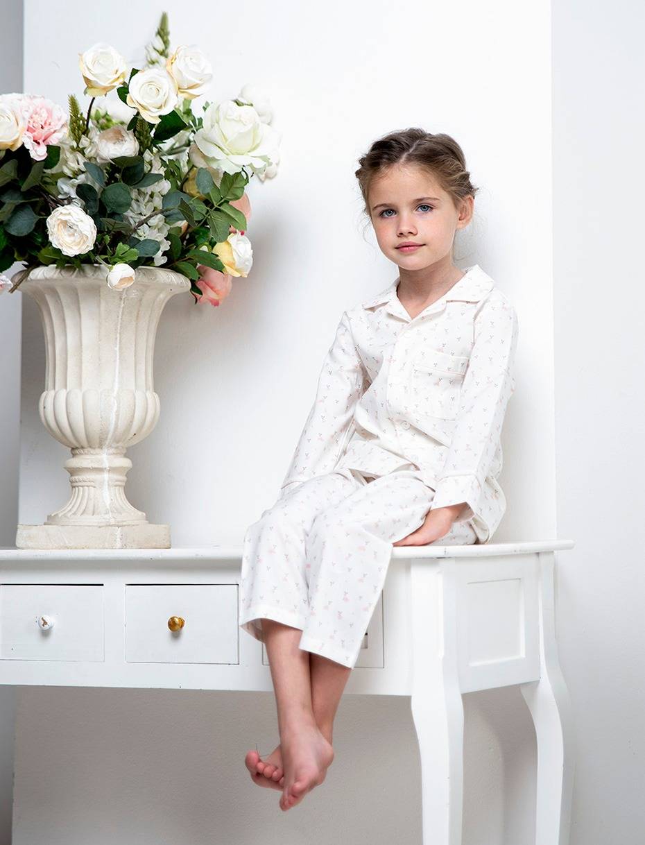 Pigiama Bimba Story Loris in cotone bianco con fantasia
